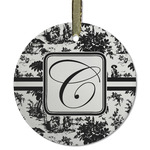 Toile Flat Glass Ornament - Round w/ Initial