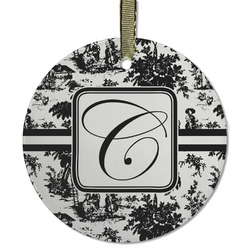 Toile Flat Glass Ornament - Round w/ Initial