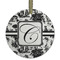 Toile Flat Glass Ornament - Round w/ Initial