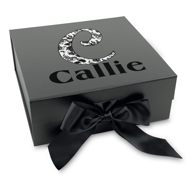 Custom Toile Gift Box with Magnetic Lid - Black (Personalized)