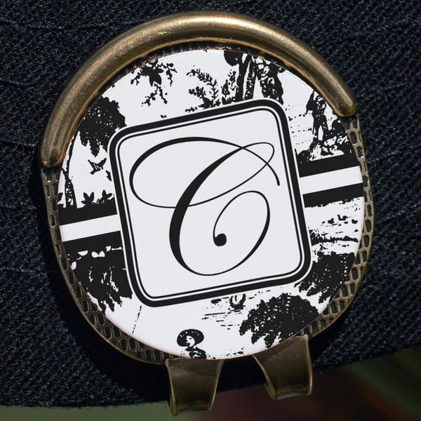 Toile Golf Ball Marker Hat Clip - Gold - Close Up
