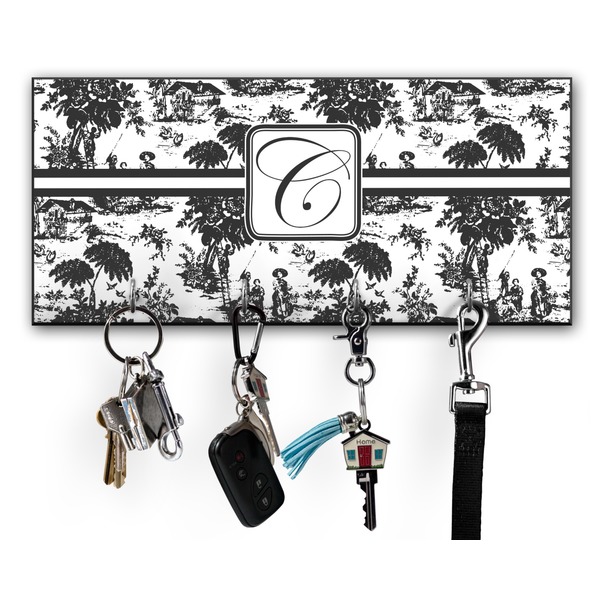 Custom Toile Key Hanger w/ 4 Hooks w/ Initial