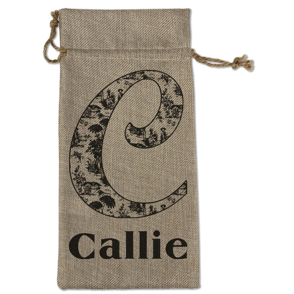 Custom Toile Large Burlap Gift Bag - Front (Personalized)