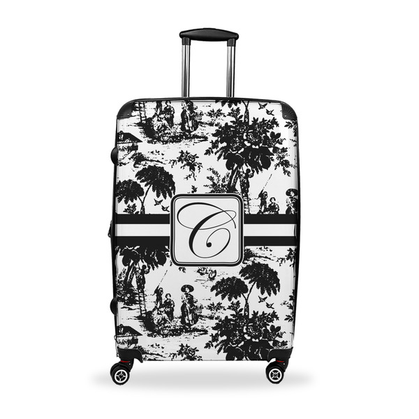 Custom Toile Suitcase - 28" Large - Checked w/ Initial