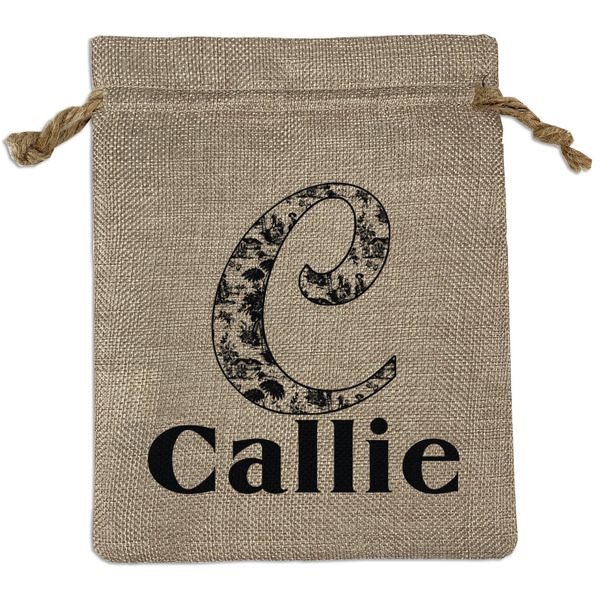 Custom Toile Medium Burlap Gift Bag - Front (Personalized)