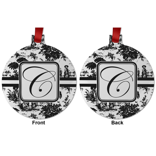 Toile Metal Ball Ornament - Front and Back