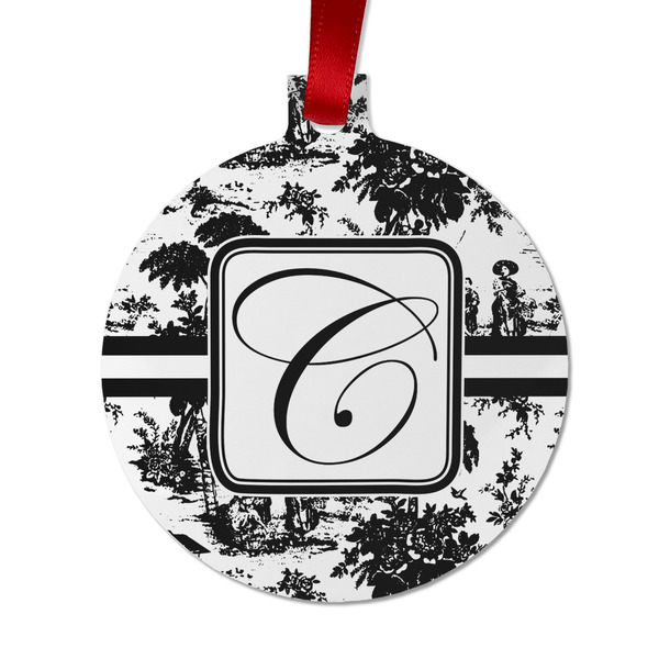 Custom Toile Metal Ball Ornament - Double Sided w/ Initial