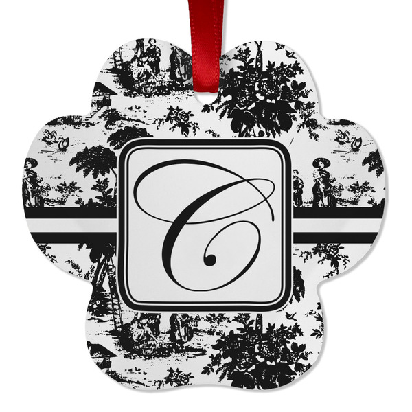 Custom Toile Metal Paw Ornament - Double Sided w/ Initial