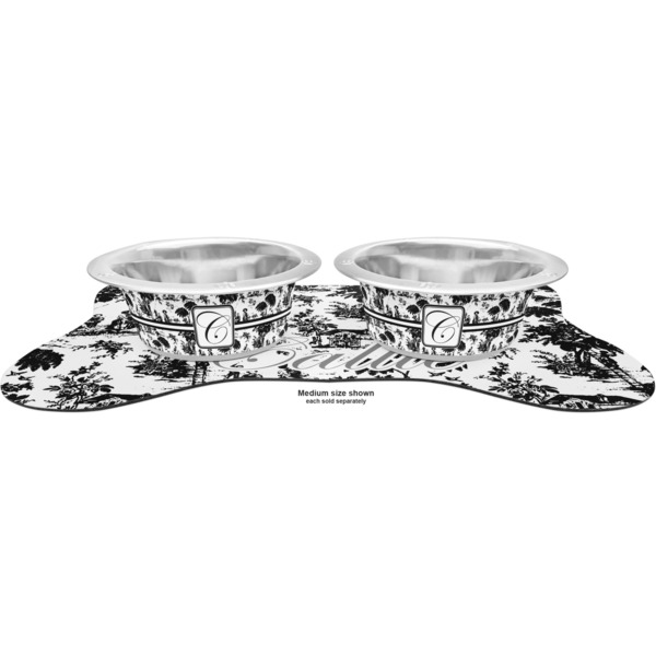 Toile Metal Pet Bowls - On Dog Bone Shaped Mat