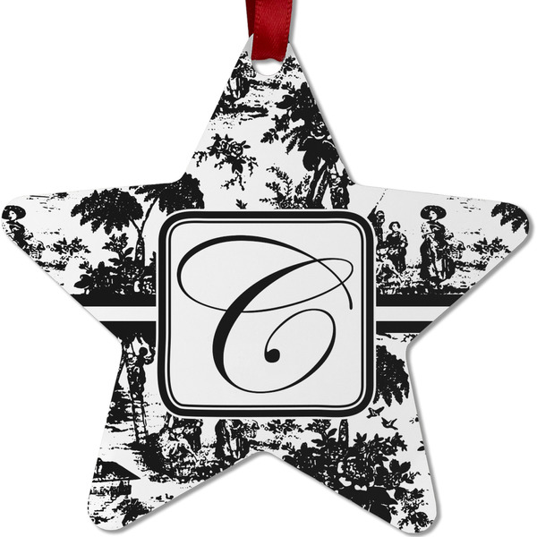 Custom Toile Metal Star Ornament - Double Sided w/ Initial
