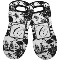 Toile Neoprene Oven Mitts - Set of 2 w/ Initial