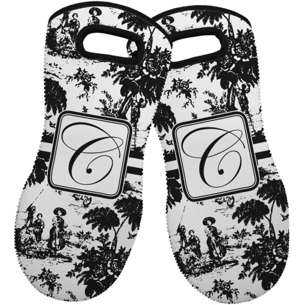 Custom Toile Neoprene Oven Mitts - Set of 2 w/ Initial