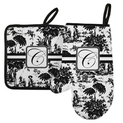 Toile Left Oven Mitt & Pot Holder Set w/ Initial