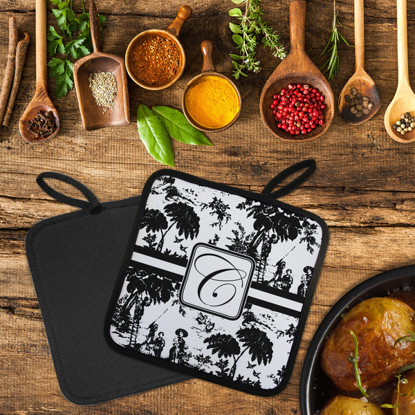 Toile Neoprene Pot Holder - Set of 2  LIFESTYLE (Flatlay)