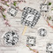 Toile Party Supplies Combination Image - All items - Plates, Coasters, Fans