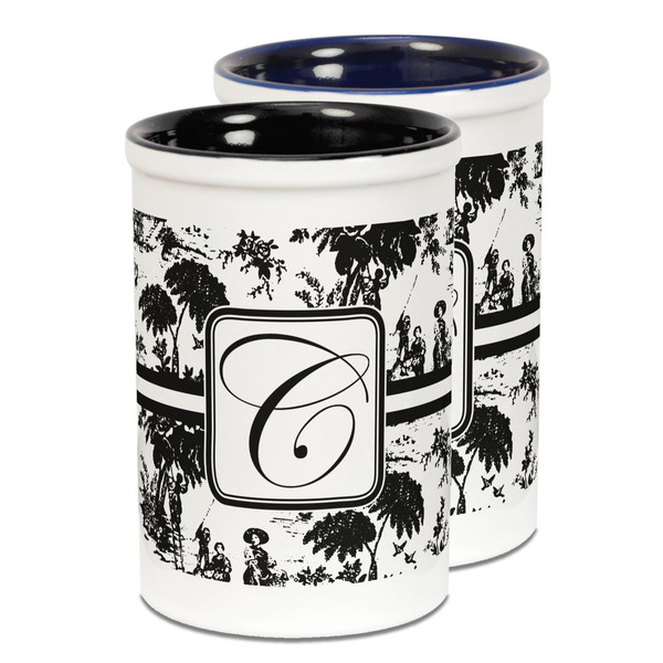 Custom Toile Ceramic Pencil Holder - Large