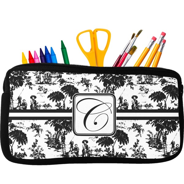 Custom Toile Neoprene Pencil Case - Small w/ Initial
