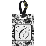 Toile Plastic Luggage Tag - Rectangular w/ Initial