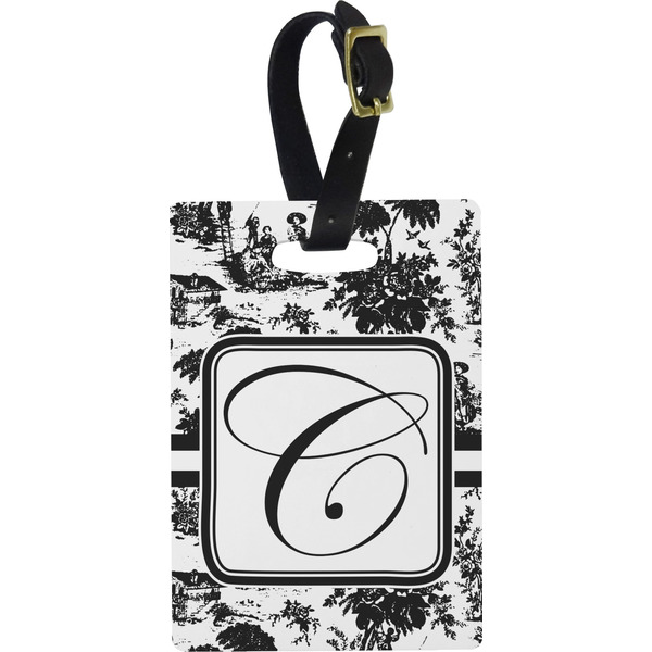 Custom Toile Plastic Luggage Tag - Rectangular w/ Initial