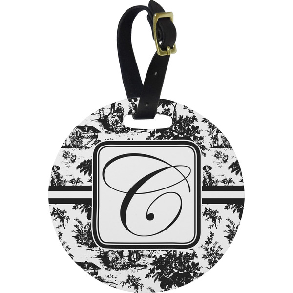 Custom Toile Plastic Luggage Tag - Round (Personalized)