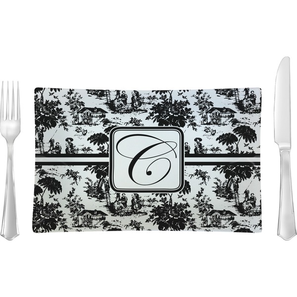 Custom Toile Rectangular Glass Lunch / Dinner Plate - Single or Set (Personalized)