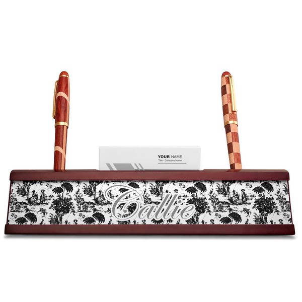 Toile Red Mahogany Nameplates with Business Card Holder - Straight