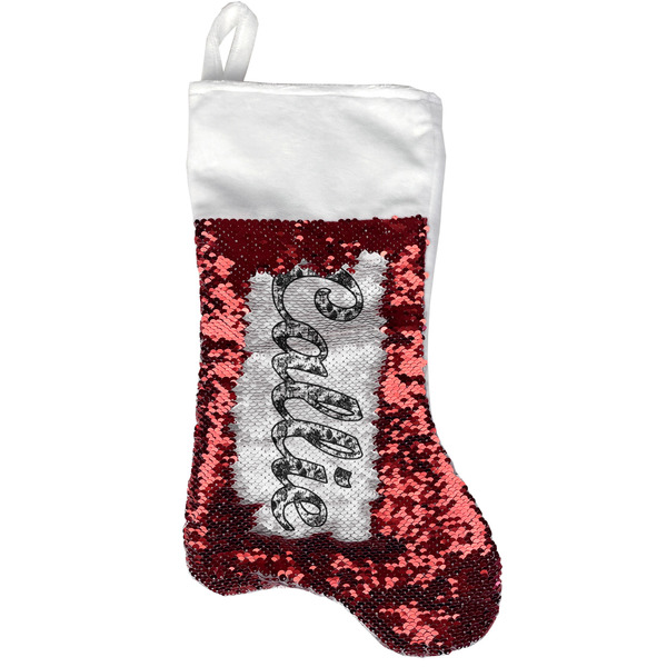 Custom Toile Reversible Sequin Stocking - Red (Personalized)