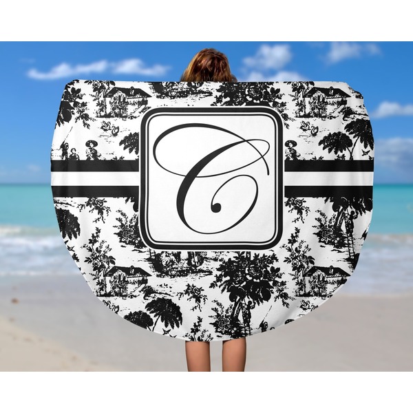 Toile Round Beach Towel - In Use