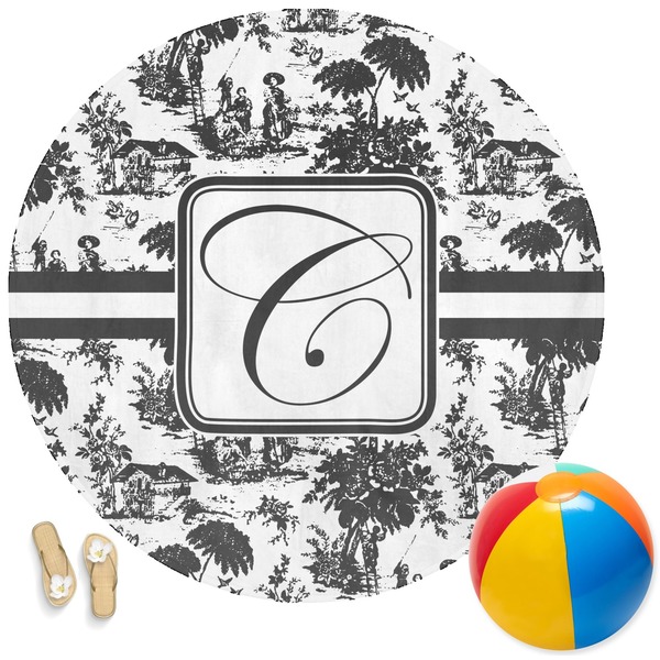 Custom Toile Round Beach Towel (Personalized)