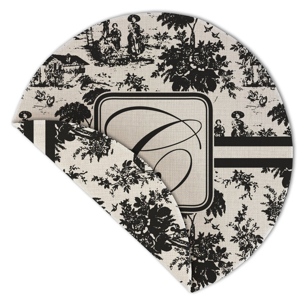 Toile Round Linen Placemats - Front (folded corner double sided)