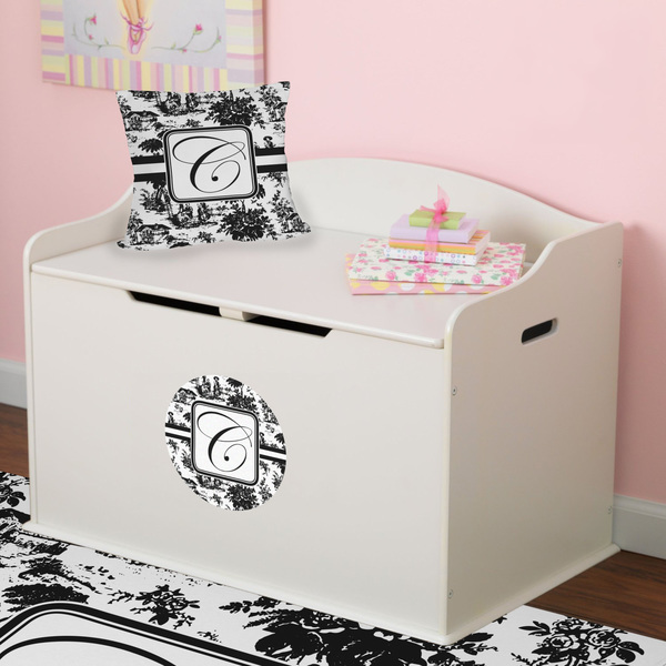 Toile Round Wall Decal on Toy Chest