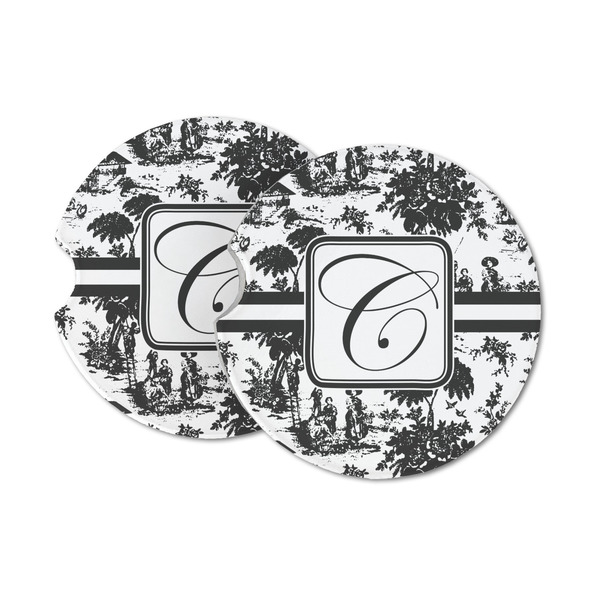 Custom Toile Sandstone Car Coasters - Set of 2 (Personalized)
