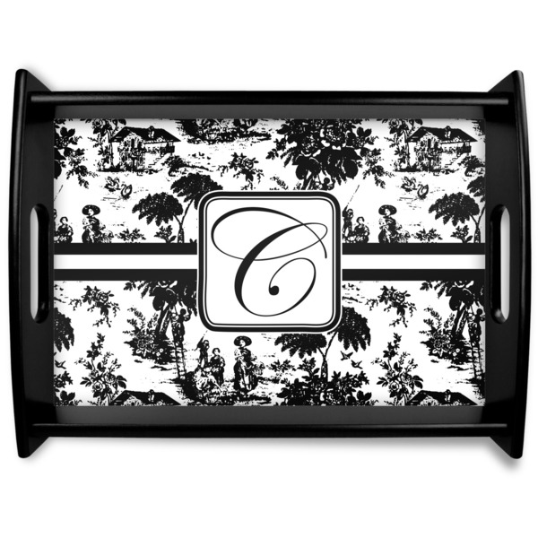 Custom Toile Black Wooden Tray - Large (Personalized)