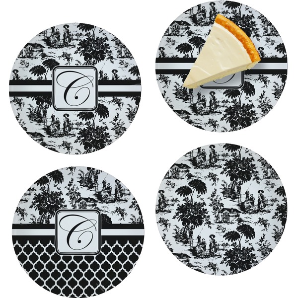Custom Toile Set of 4 Glass Appetizer / Dessert Plate 8" (Personalized)