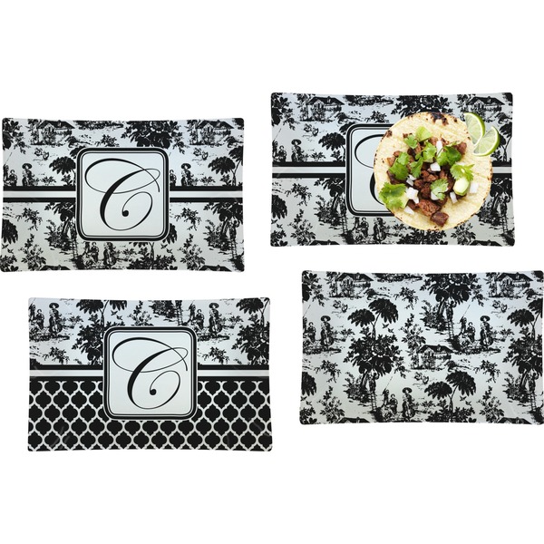 Custom Toile Set of 4 Glass Rectangular Lunch / Dinner Plate (Personalized)