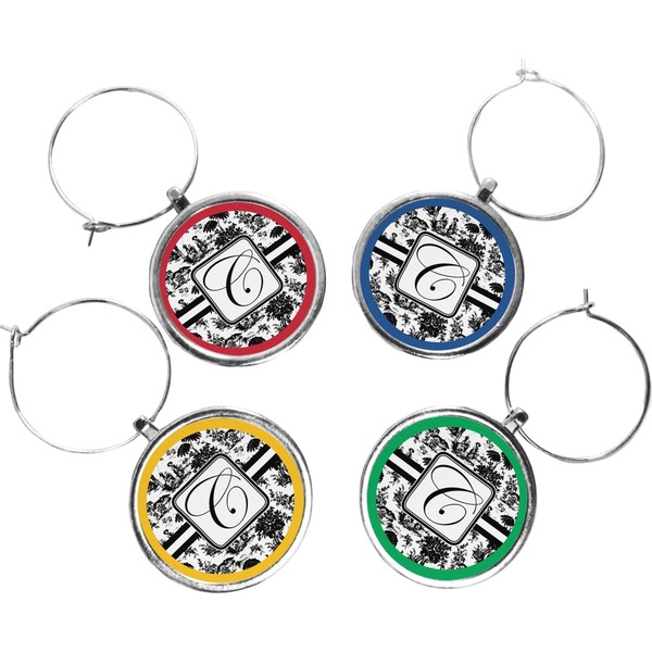 Custom Toile Wine Charms (Set of 4) (Personalized)