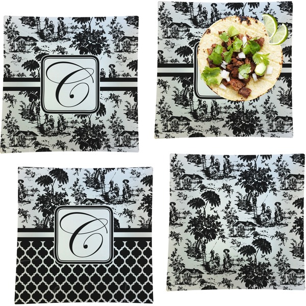 Custom Toile Set of 4 Glass Square Lunch / Dinner Plate 9.5" (Personalized)