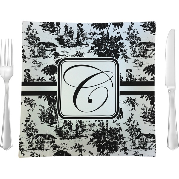 Custom Toile 9.5" Glass Square Lunch / Dinner Plate- Single or Set of 4 (Personalized)