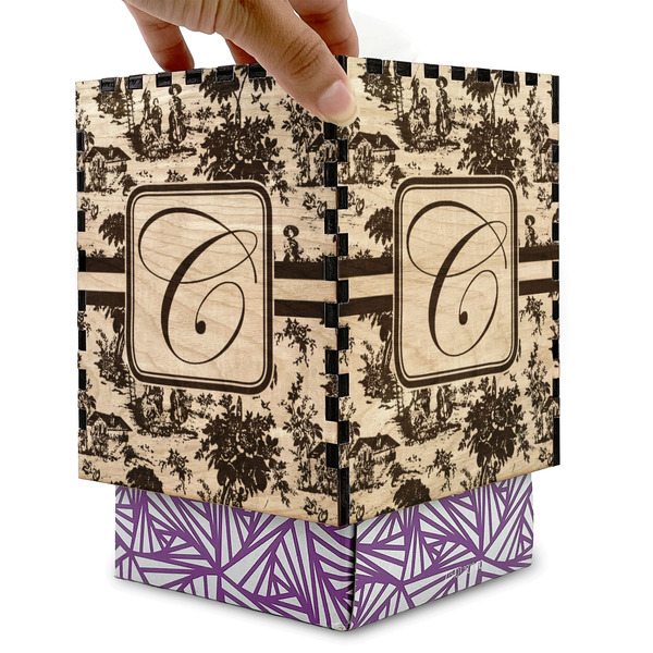 Toile Square Tissue Box Covers - Wood - with box