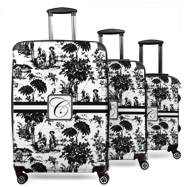 Custom Toile 3 Piece Luggage Set - 20" Carry On, 24" Medium Checked, 28" Large Checked (Personalized)