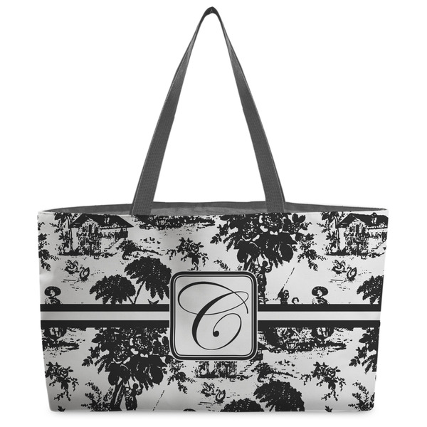 Custom Toile Beach Totes Bag - w/ Black Handles (Personalized)