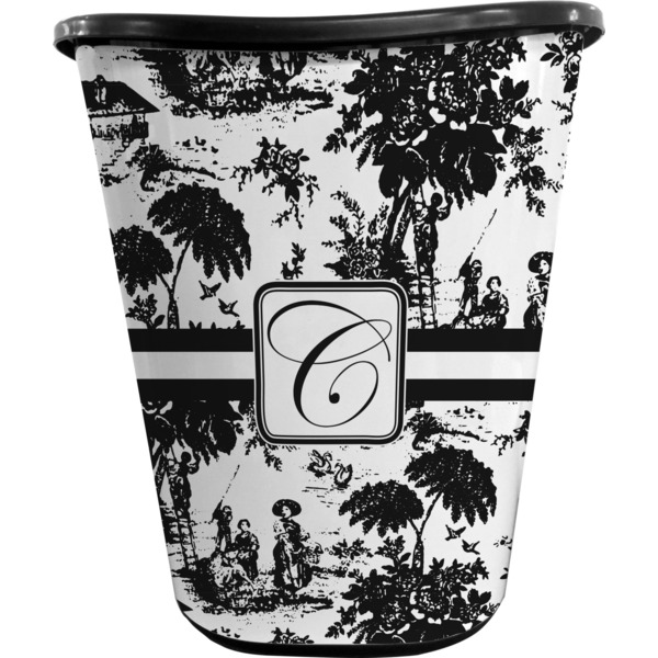 Custom Toile Waste Basket - Single Sided (Black) (Personalized)