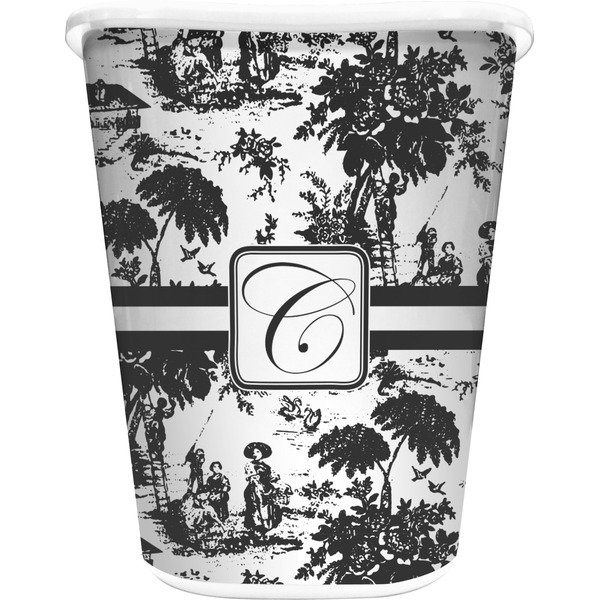 Custom Toile Waste Basket - Single Sided (White) (Personalized)