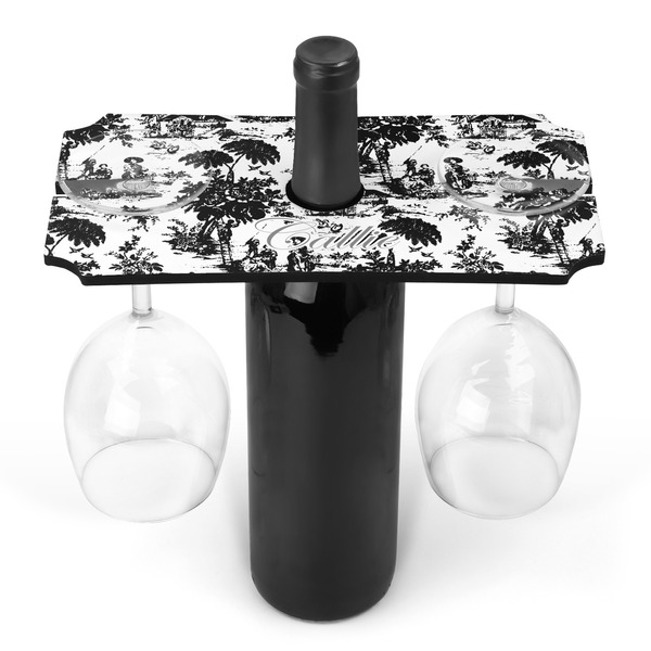 Custom Toile Wine Bottle & Glass Holder (Personalized)