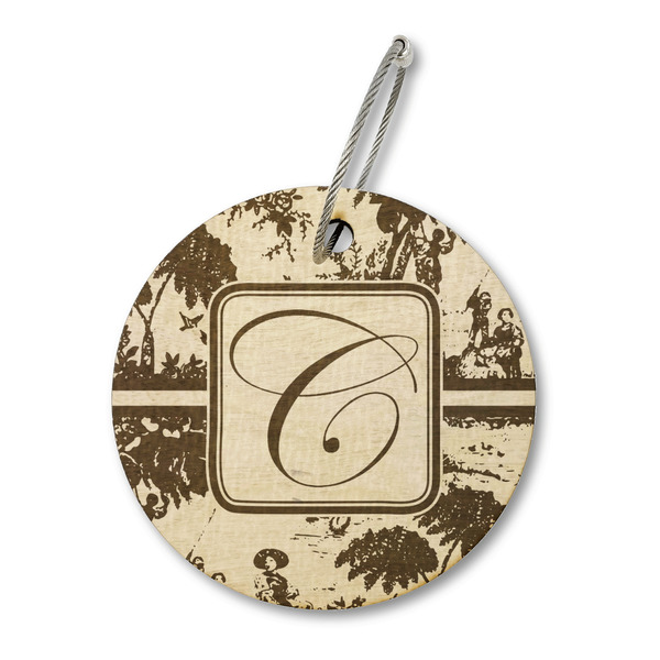 Custom Toile Wood Luggage Tag - Round (Personalized)