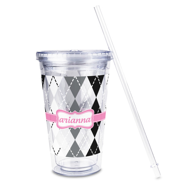 Argyle Acrylic Tumbler - Full Print - Front straw out