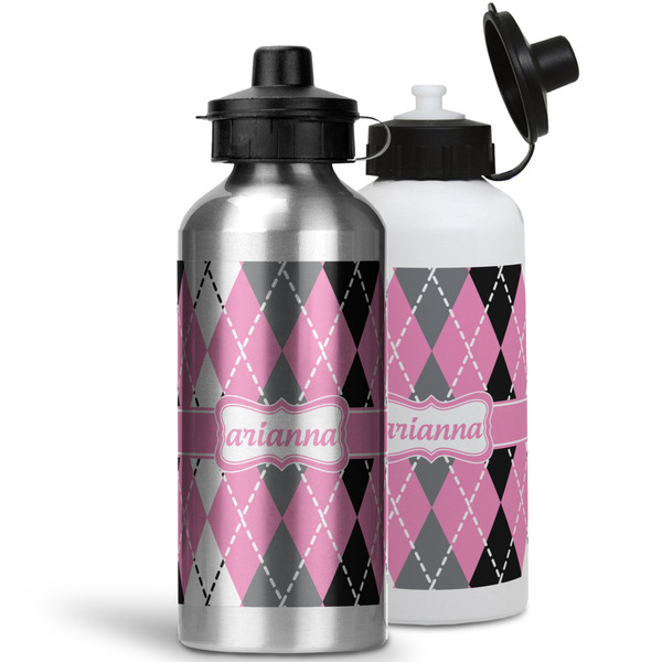 Argyle Aluminum Water Bottles - MAIN (white &silver)