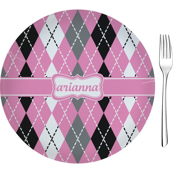 Custom Argyle 8" Glass Appetizer / Dessert Plates - Single or Set (Personalized)