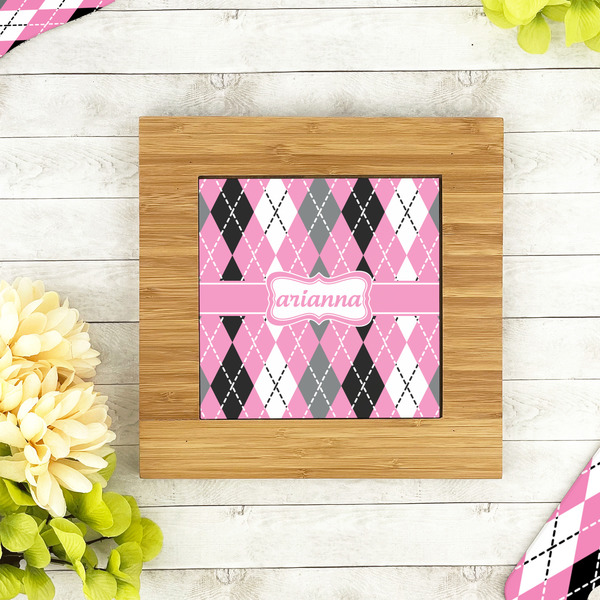 Argyle Bamboo Trivet with 6" Tile - LIFESTYLE