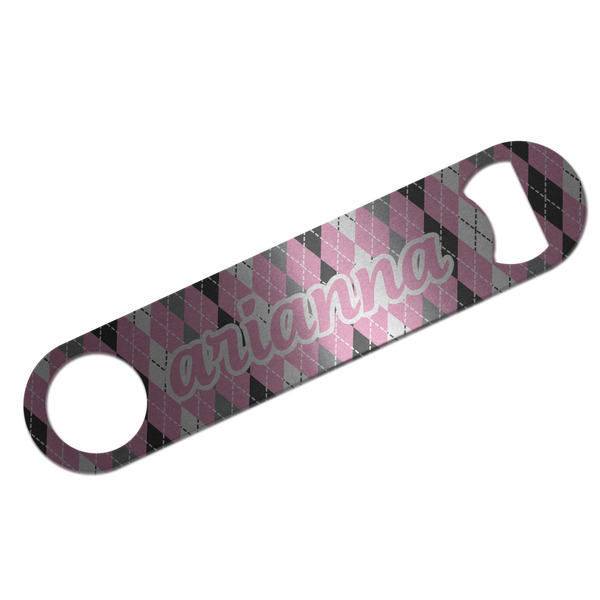 Custom Argyle Bar Bottle Opener - Silver w/ Name or Text